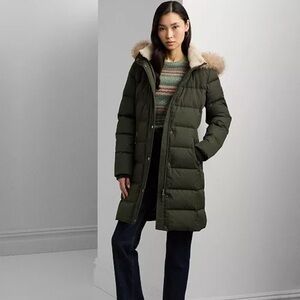 Ralph Lauren Green Puffer Coat with Fur Trim